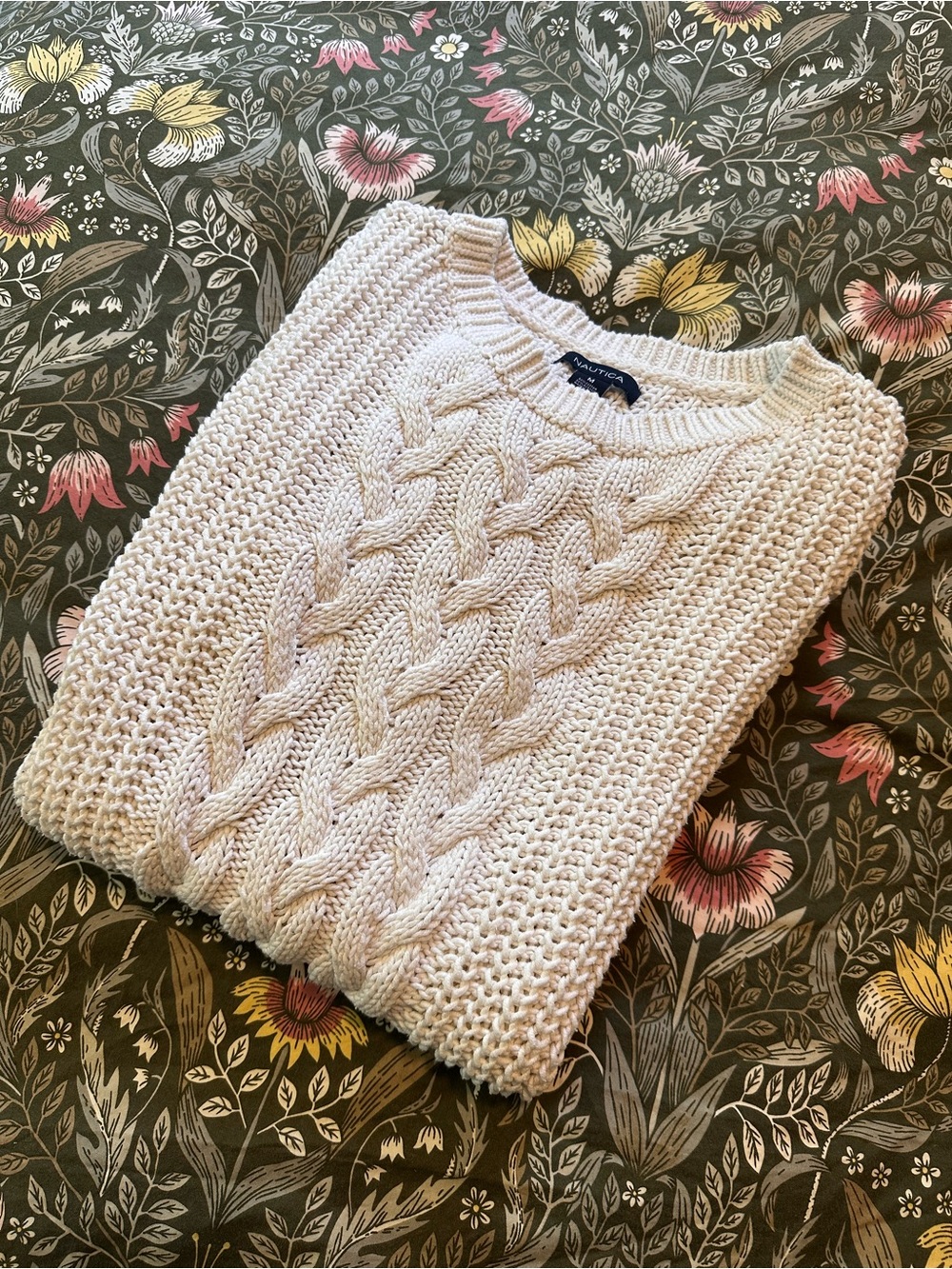 Nautica White Cable Knit Pullover Sweater, Medium